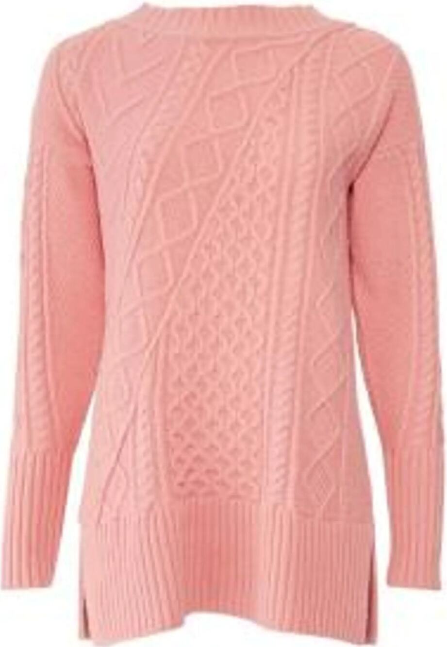 J.Crew Cable-Knit Patchwork Tunic Sweater Wool Oversized Side Slit Coral S